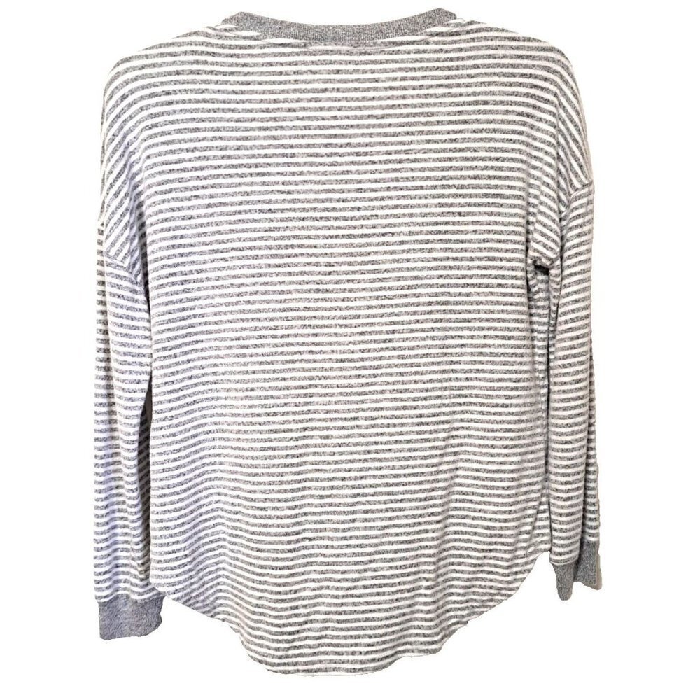 Philosophy S Gray/White Stripe Round Neck 3/4 Sleeve Pullover Sweater - Picture 3 of 5